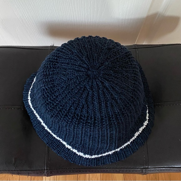 $78 NWT Madewell Crocheted Navy Blue White Stripes Bucket Hat Size M/L main image 5